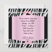 Invitation Baby shower mignon bébé fille rose Zèbre Imprimer (Dos)