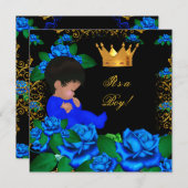 Invitation Baby shower mignon Bleu Gold Boy Prince Crown 8 (Devant / Derrière)