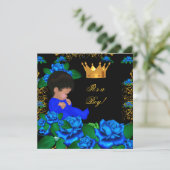 Invitation Baby shower mignon Bleu Gold Boy Prince Crown 8 (Debout devant)