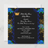 Invitation Baby shower mignon Bleu Gold Boy Prince Crown 8 (Dos)