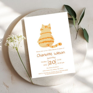 Invitation Baby Shower Mignon Chat Orange Rond