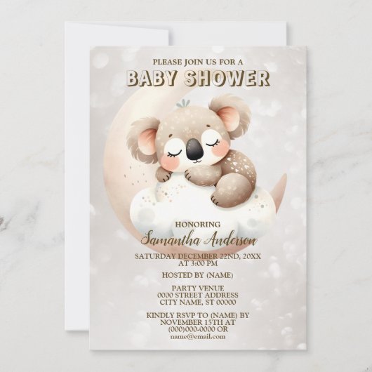 Invitation Baby shower mignon couchage bébé Koala Animal (Devant)