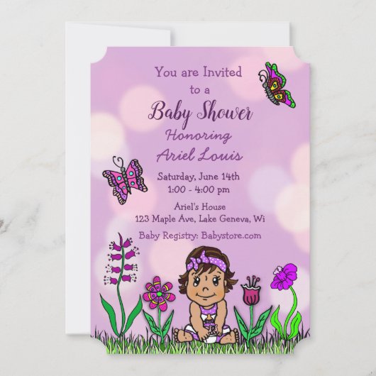 Invitation Baby shower mignon de bébé violet à main (Devant)