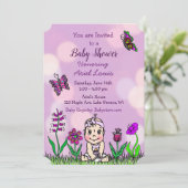 Invitation Baby shower mignon de bébé violet à main (Debout devant)