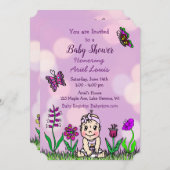 Invitation Baby shower mignon de bébé violet à main (Devant / Derrière)