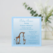 Invitation Baby shower mignon de bleu de girafe de maman et (Debout devant)