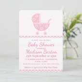 Invitation Baby shower mignon de fille de landau rose (Debout devant)