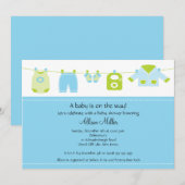 Invitation Baby shower mignon de garçon de corde à linge de (Devant / Derrière)