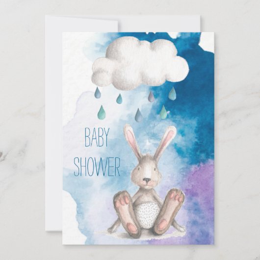 Invitation Baby shower mignon de garçon de lapin d'aquarelle (Devant)