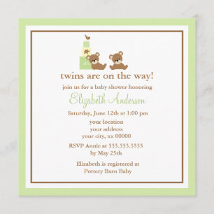 Invitation Baby shower mignon de jumeaux d'ours