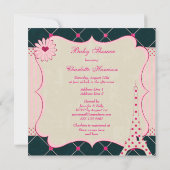 Invitation Baby shower mignon de pois de rose de Tour Eiffel (Dos)