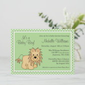 Invitation Baby shower mignon de pois de vert de lion (Debout devant)