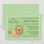 Invitation Baby shower mignon de pois de vert de lion (Devant / Derrière)