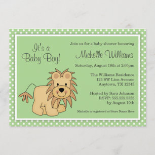 Invitation Baby shower mignon de pois de vert de lion