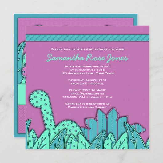 Invitation Baby shower mignon de thème de dinosaure - (Devant / Derrière)
