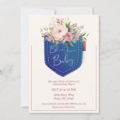 Invitation Baby shower mignon Denim Blue Jean Girls (Devant)