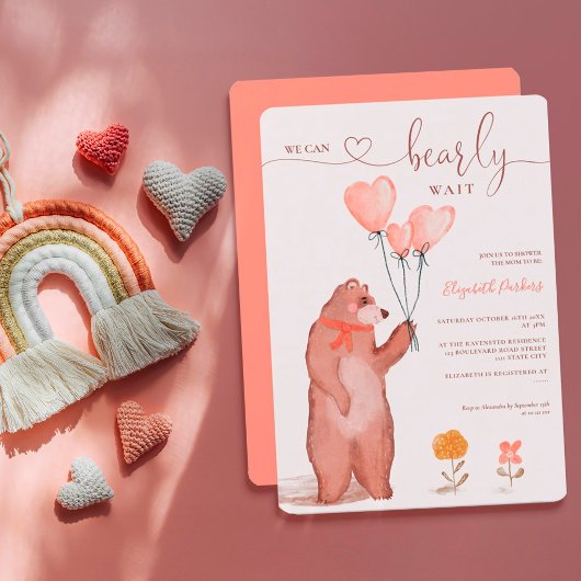 Invitation Baby shower mignon des coeurs d'ours lunaire