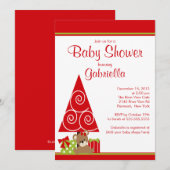 Invitation Baby shower mignon d'hiver de vacances de Noël de (Devant / Derrière)