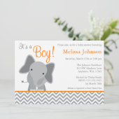 Invitation Baby shower mignon d'orange de Chevron d'éléphant (Debout devant)