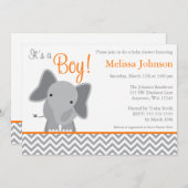 Invitation Baby shower mignon d'orange de Chevron d'éléphant (Devant / Derrière)