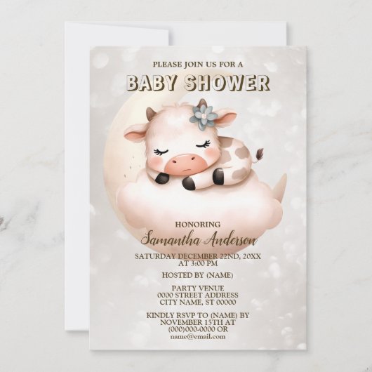 Invitation Baby shower mignon dormant bébé veau animal (Devant)