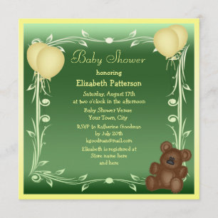 Invitation Baby shower mignon d'ours de nounours et de neutre