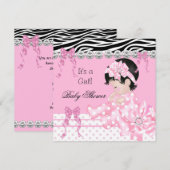 Invitation Baby shower mignon fille rose Zèbre Pois 5 (Devant / Derrière)