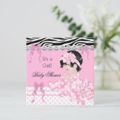 Invitation Baby shower mignon fille rose Zèbre Pois 5 (Debout devant)