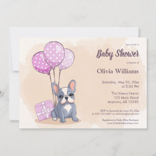 Invitation Baby shower mignon français Bulldog Pup rose ballo
