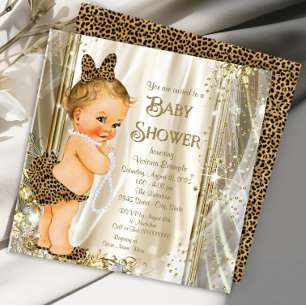 Invitation Baby Shower Mignon Glamour Léopard Fille Bébé Fill