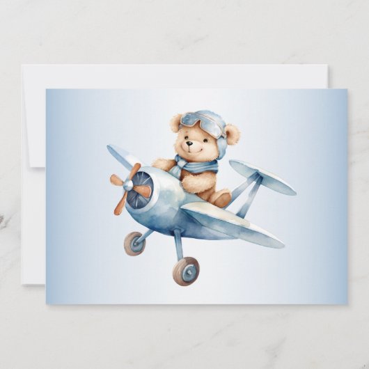 Invitation Baby shower mignon Happy Blue Oear Pilote belle (Dos)