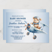 Invitation Baby shower mignon Happy Blue Oear Pilote belle (Devant / Derrière)