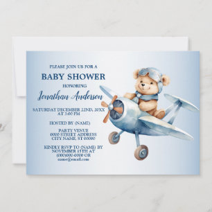 Invitation Baby shower mignon Happy Blue Oear Pilote belle
