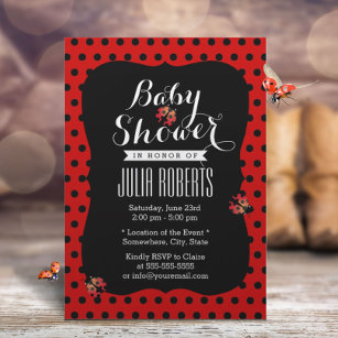 Invitation Baby shower mignon Ladybugs Points noirs et rouges