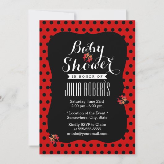 Invitation Baby shower mignon Ladybugs Points noirs et rouges (Devant)