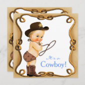 Invitation Baby shower mignon Little Cowboy (Devant / Derrière)