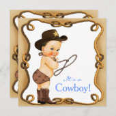 Invitation Baby shower mignon Little Cowboy (Devant / Derrière)