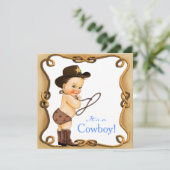 Invitation Baby shower mignon Little Cowboy (Debout devant)