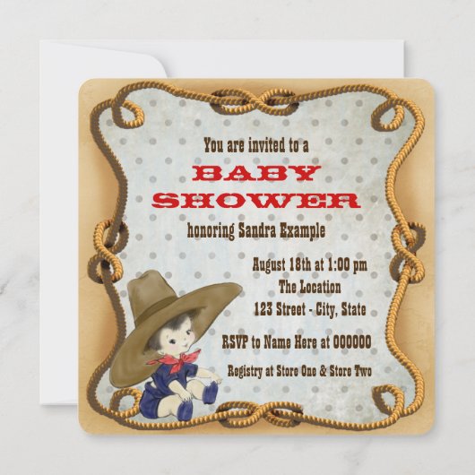 Invitation Baby shower mignon Little Cowboy (Dos)