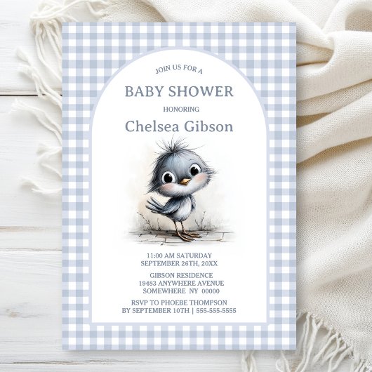 Invitation Baby Shower Mignon Oiseau Gris