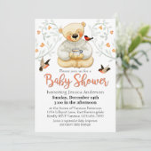 Invitation Baby shower mignon Ours en peluche et Coeurs (Debout devant)