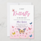 Invitation Baby shower mignon papillon rose blanc (Devant)