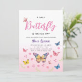 Invitation Baby shower mignon papillon rose blanc (Debout devant)