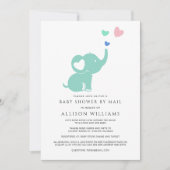 Invitation Baby shower mignon Par Mail Mint Green Elephant He (Devant)