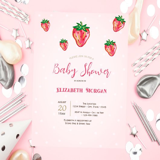 Invitation Baby shower mignon Parties scintillant de fraises 