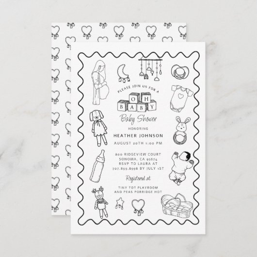 Invitation Baby shower mignon tiré à la main (Devant / Derrière)