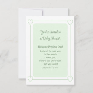 Invitation Baby shower mignon Vert doux Chrétien simple