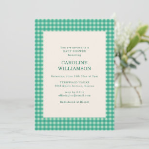 Invitation Baby Shower Mignon Vert Menthe Gingham Carreaux