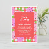 Invitation Baby shower mignon Vintage à la fraise (Debout devant)