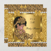 Invitation Baby shower mignonne bébé fille Gold Leopard 2 (Devant / Derrière)